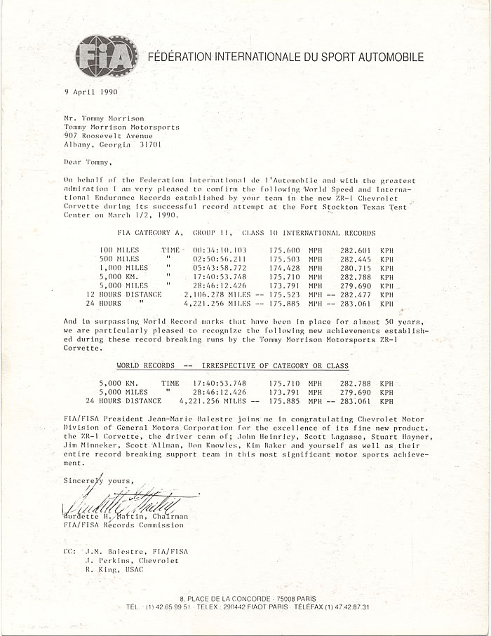 1990 Corvette ZR-1 World Speed and International Endurance Records
