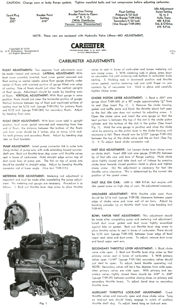 1959 Corvette Carter Carburetor Specifications